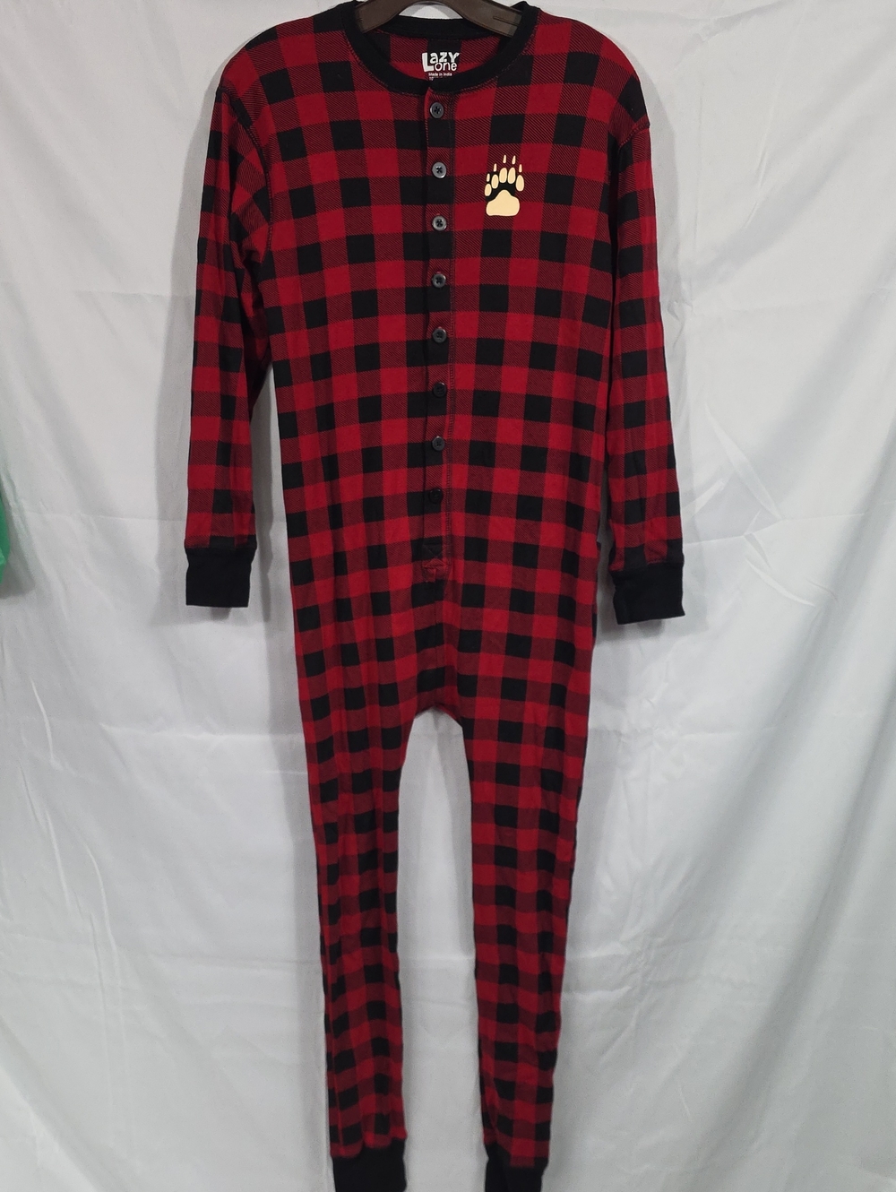 Lazy One Red and Black Buffalo Plaid Pjs One-Piece Womens Size Small (W380)